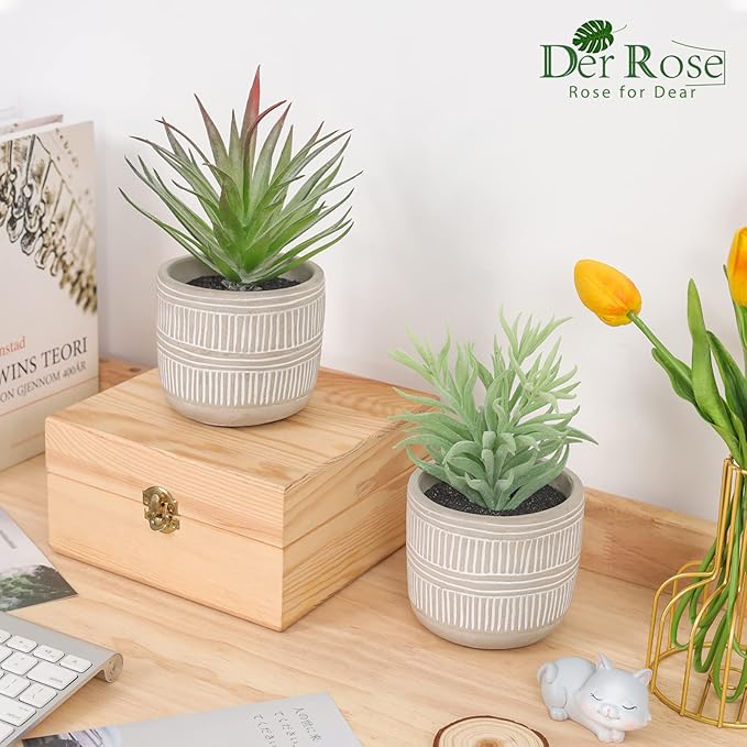 Der Rose 2 Pack Fake Succulents Plants Artificial Succulents in Pots for Room Home Bathroom Bedroom Office Boho Decor