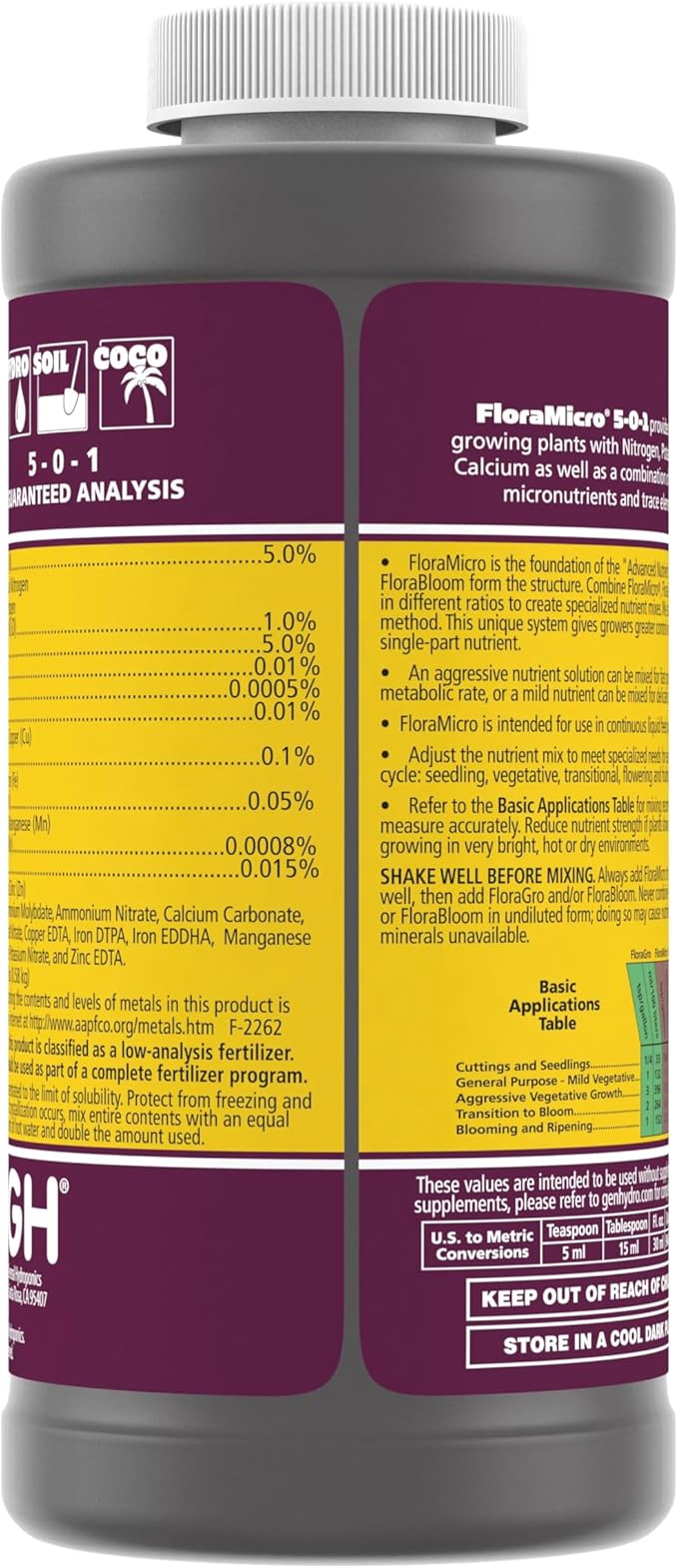 General Hydroponics FloraMicro 5-0-1 Plant Food, Part of FloraSeries Advanced Nutrient System for Plants, 16 oz.