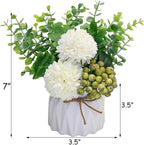 LADADA Artificial Flower Hydrangea and Small CeramicVase Fake Plant Eucalyptus Leaf Berry Flower Arrangement for Home Decoration (White)