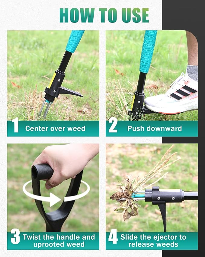 Breeze Touch Weed Puller Tool with Ergonomic D-Handle, 39" Stand Up Weed Puller Tool with Long Handle, Heavy Duty 3-Claw Dandelion Weed Puller & Root Remover for Lawn & Garden