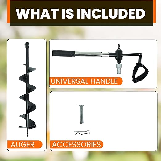 Earth Auger - 6" Wide x 32" Deep - Electric Post Hole Digger - Handles - Hole Digger for Fence Posts