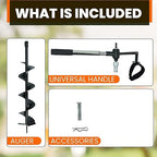 Earth Auger - 6" Wide x 32" Deep - Electric Post Hole Digger - Handles - Hole Digger for Fence Posts