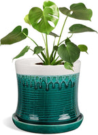 BUYMAX 8 Inch Plant Pot, Ceramic Planter with Drainage Hole and Saucer, Ceramic Flower Pot for Indoor Plants, Modern Round Flower Pots for Home and Office