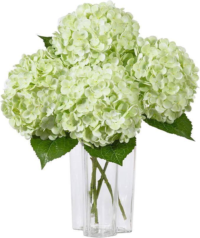 DuHouse 3Pcs Large Hydrangea Artificial Flowers,20 inch Latex Real Touch Hydrangeas Lifelike Hydrangea Flower for Home Wedding Bouquets Centerpieces Party Living Room Decoration(Light Green)