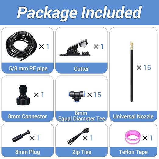 ASEVAT 50FT/66 Pcs Drip Irrigation Kit Plant Watering System Quick-Connect Micro Misting kit for Greenhouse Blank Distribution Tubing DIY Automatic Irrigation Equipment Set for Garden (50FT)