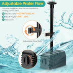 Antfraer 12W Solar Fountain Pump, Solar Pond Pump 160GPH Adjustable Flow with 16.5Ft Cord & 6.6Ft Tubing for Ponds, Wildlife Gardens, Bird Baths & DIY Water Features