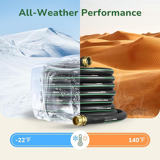 GreatBuddy Garden Hose 75ft, 5/8" Water Hose Heavy Duty, Flexible, Lightweight Hybrid Hose, Burst 600 PSI with Solid Brass Male to Female Fittings Leakproof Hose for Backyard, Garden