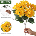 FOTEEWL 8 Bundles Artificial Hydrangea Flowers for Outdoor Decor, Realistic Faux Silk Bouquets Sun-Resistant Fake Plants for Front Door Balcony Farmhouse Garden Home Spring Summer Decor (Yellow)