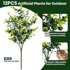 17 Inch Artificial Plants Outdoor Faux Shrubs Eucalyptus Boxwood Grass UV Resistant Fake Plant Greenery Decor for Indoor Window Garden Patio Pathway Front Porch Home Decor（12 Bundles,Green）