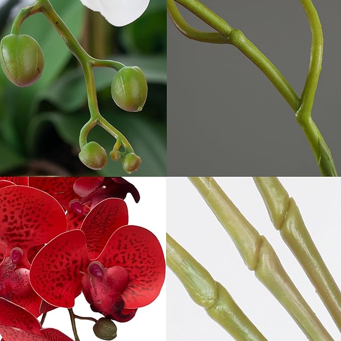 FagusHome 32 Inch Artificial Phalaenopsis Flowers 6 Pcs Artificial Orchid Flowers Stem Plants for Home Décor (Red Piebald)