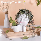 vomiceak Face Planter Pots Head, Planters for Indoor Plants - Double Cute Plant Pots for Flower & Succulent with Drainage Holes - Gift Ideas for Women (White Lady)