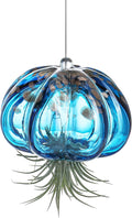 H&D HYALINE & DORA Blown Glass Jellyfish Hanging Air Planter, Cute Blue Jellyfish Air Plant Holder Gifts for Women Room Garden Wedding Party Decor (No Plants)