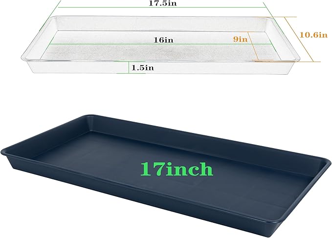 VUWEZ Rectangle Plant Tray, Plant Drip Tray, Plant Pot Saucers, Plant Germination Trays, Plant Saucers, 17.5'' x 10.6'' x 1.5'' (2 pack), Blue