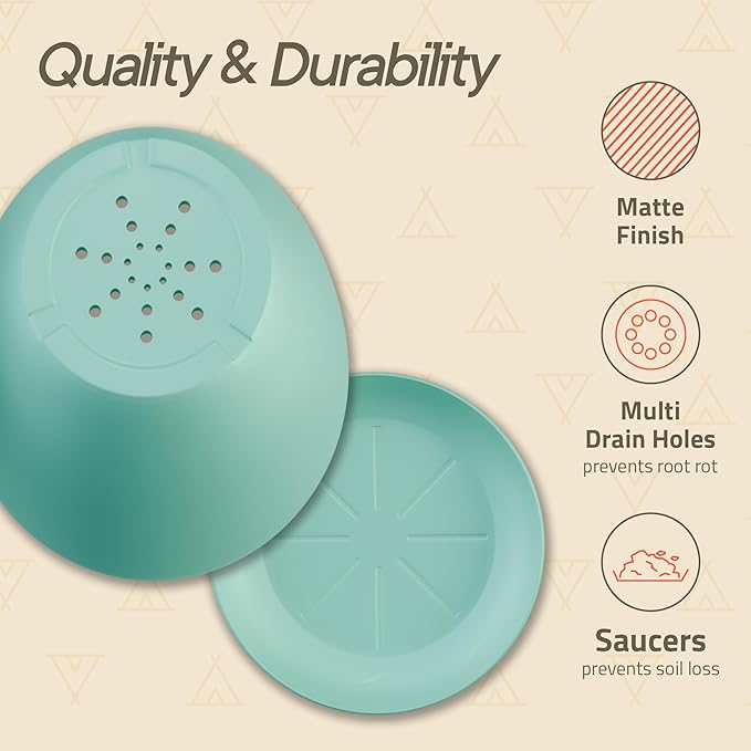 Planter Pots with Drainage Holes - Lightweight, Durable, and Space-Saving Pots for Indoor and Outdoor - Versatile Functionality, Simple Modern Design, Set of 10 Plastic Planter Pots - Aqua