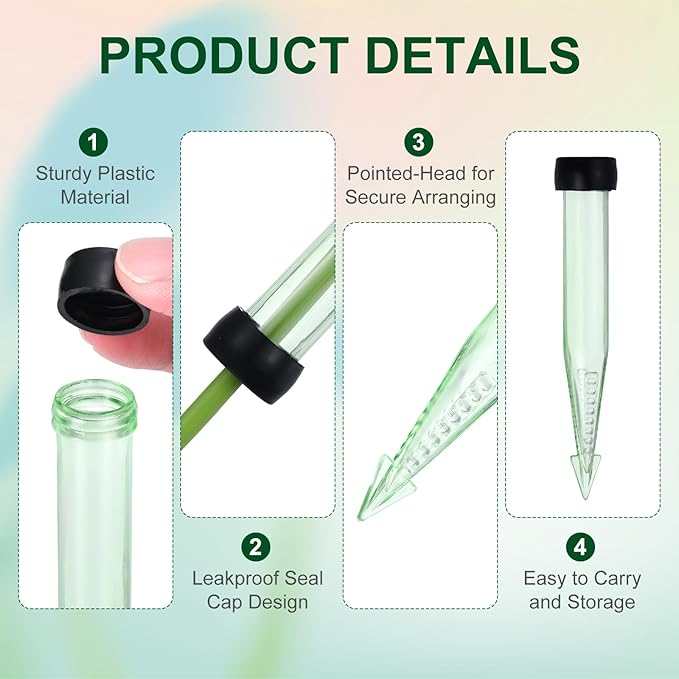 MECCANIXITY 55 Pcs Floral Water Tubes, 4 Inch Transparent Flower Water Tubes Floral Vials with Rubber Caps for Fresh Flowers Arrangement Decor Milkweed Cutting Florist Supplies, Black/Green