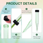 MECCANIXITY 55 Pcs Floral Water Tubes, 4 Inch Transparent Flower Water Tubes Floral Vials with Rubber Caps for Fresh Flowers Arrangement Decor Milkweed Cutting Florist Supplies, Black/Green