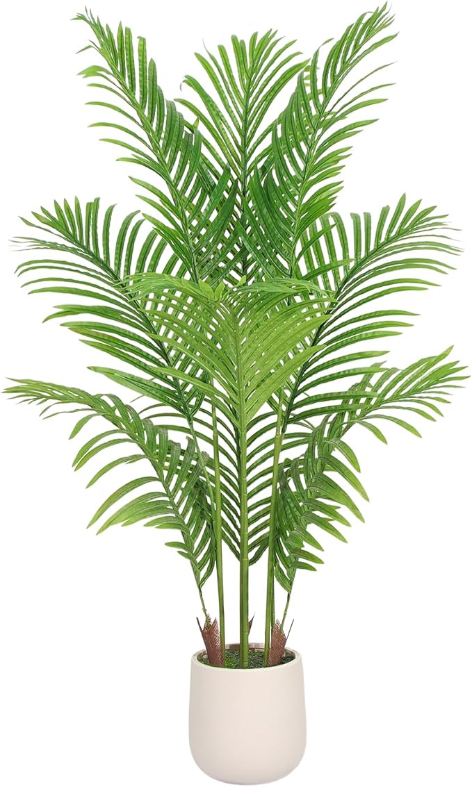 Artificial Palm Tree 4FT, Fake Tree Tall Fake Plant with White Planter, Artificial Tree Faux Floor Plant Artificial Plant Indoor for Home Office Living Room Decor