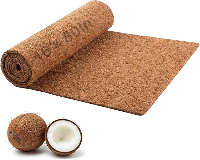 Coco Coir Mulch for Landscaping, 16x80 Inch Coconut Fiber Grass Seed Mat Roll, Coco Liners for Planters and Pet Pad, Plant Covers from Animal Dirt and Tree Protectors