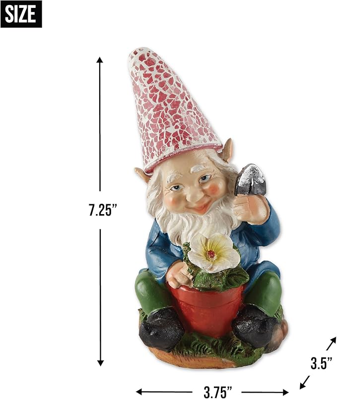 Gardening Gnome Solar Statue 3.75x3.5x7.25