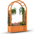 Giantex Raised Garden Bed with Arch Trellis, for Climbing Vine Flower Vegetable, Wood Planter Box with Liner & Drainage Design, Outdoor Plant Container for Yard Balcony (33"x14"x58")