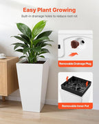 VEVOR 26 Inch Tall Planter Set of 2, Outdoor Large Tall Planters for Outdoor Indoor Plants, White Tapered Planter for Front Porch, Patio, Garden, Plant Container Flower Pots with Built-in Drainage