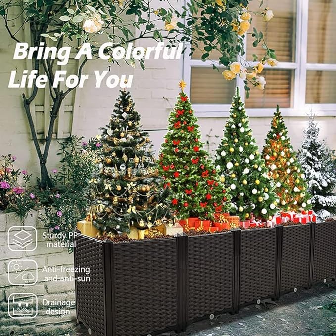 Large Planters for Outdoor Plants Raised Garden Bed Kit Rectangular Elevated Plastic Garden Boxes for Gardening Vegetables Flowers in Backyard Patio Balcony