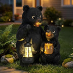 Lavezee Garden Bear Statues 8.9‘’, Mother and Baby Bear Figurines with Solar Lantern for Outdoor Porch Yard Lawn, Unique Bear Gifts for Mom Grandma Women
