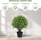 24" Artificial Outdoor Plants Set of 2 – UV Resistant Faux Cedar Topiary Trees, Realistic Fake Bushes and Shrubs for Front Porch, Patio, Outside Planters Decor