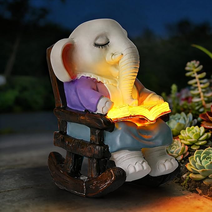 SOWSUN Solar Garden Statue Elephant, Outdoor Decor with Solar Lights for Patio Yard Lawn Balcony, Christmas/Birthday Gift for Mom Grandma Women