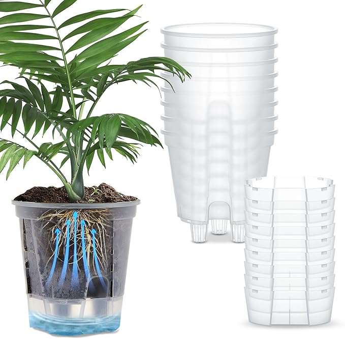 Wonderjune Self Watering Pots for Indoor Plants with Deep Reservoir and High Drainage Holes for Outdoor Plants and Flowers, Bare Root Planter(4.72'',Clear,9 Pcs)