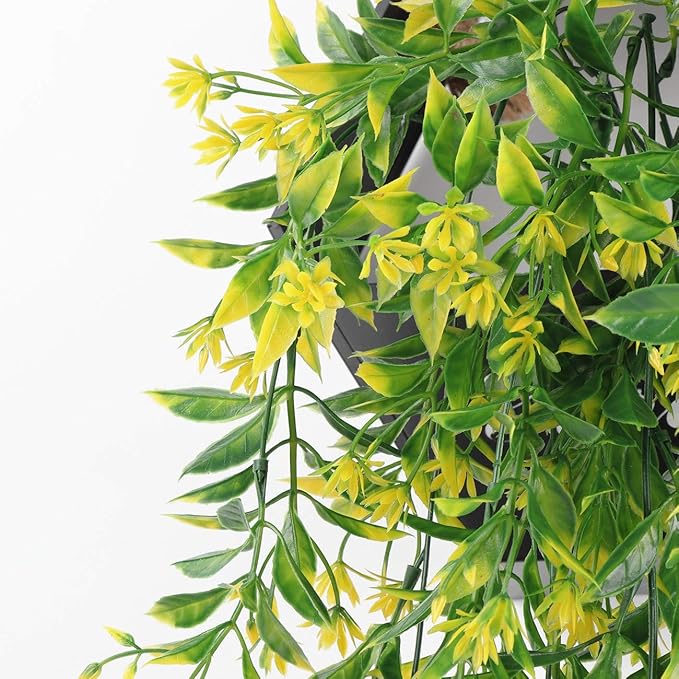 PASYOU Artificial Hanging Ivy, Vine Plastic Plants Grass Leaves Foliage Vines, UV Resistant Greenery Fake Flowers for Home Indoor Outdoor Garden Door Wall Wedding Party DIY Decoration - Yellow 4 Pack