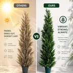 5 Feet Outdoor Artificial Topiary Cedar Tree, Set of 2 UV Resistant Potted Faux Cedar Trees for Outdoors and Indoors, Decorative Fake Shrubs Topiary Trees for Home Living Room Front Door Decor