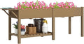 Outsunny Raised Garden Bed, Wood Elevated Planter Box with Side Table, Bottom Shelf, Outdoor Raised Planter with Bed Liners, Drainage Holes for Vegetable Flower, 81.5 x 23 x 31 in, Carbonized Brown