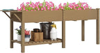 Outsunny Raised Garden Bed, Wood Elevated Planter Box with Side Table, Bottom Shelf, Outdoor Raised Planter with Bed Liners, Drainage Holes for Vegetable Flower, 81.5 x 23 x 31 in, Carbonized Brown