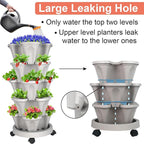 GameXcel Vertical Planter Tower - 5 Tier Stackable Garden Planters with Wheels and Tools Plant Pots for Strawberry Herb Flower and Vegetable Indoor Outdoor Use Gray 2 Pack