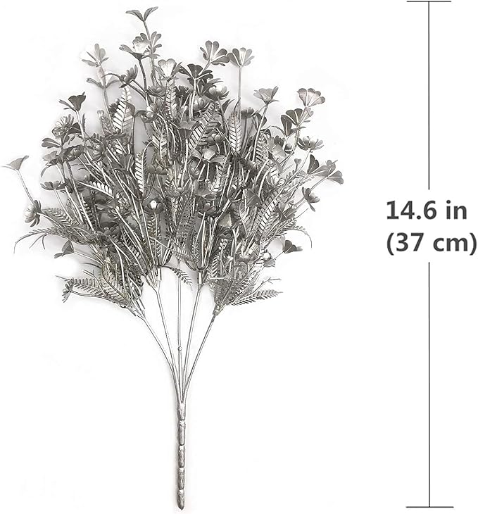 PASYOU Artificial Plants for Christmas Decor, Plastic Grass Faux Shrubs Simulation Flower Leaves Indoor Outdoor Home Garden Planter Filler Party Hotel Verandah Wedding DIY Decoration - Silver 4 Pack