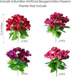 Artificial Bougainvillea Spring Flowers Faux Plants for Outdoors, Fake UV Resistant Look Real Silk Colorful Greenery for Outside Porch Planters Patio Summer Decoration, 8 Bundles