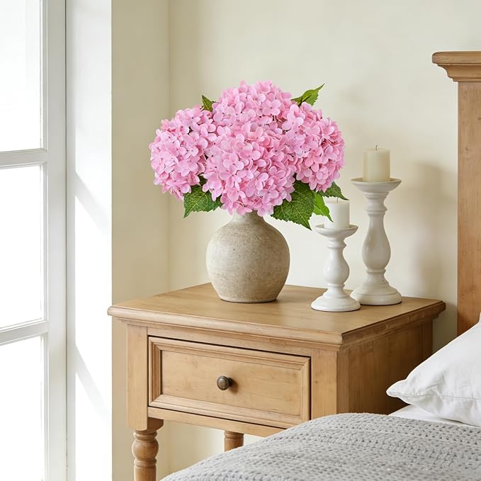 ZYTUYO 20 inches 4 Pcs Soft Pink Real Touch Hydrangea Artificial Flowers Boho Lifelike Real Looking Latex Hydrangeas Flower with Long Stem for Home Decor Spring Table Centrepiece