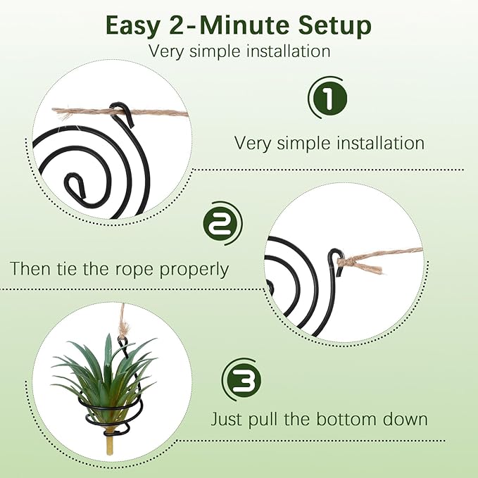 6 Pcs Hanging Air Plant Holder Air Plant Hanger Set Adjustable Rust-Resistant Iron Rings with Jute Ropes, Soilless Plants Stand Tillandsia Succulent Display Container for Home Office Decor