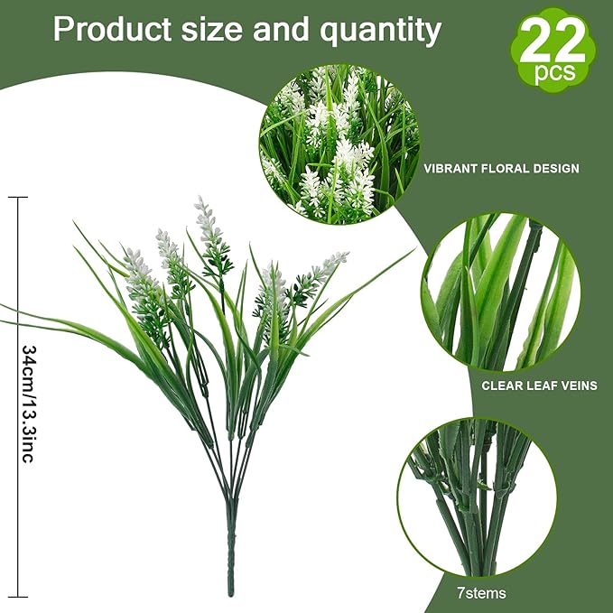 22 Pcs Artificial Outdoor Flowers Fake Outdoor Plants Monkey Grass with Red Flowers for Pot Decor for Window Garden Patio Hanging Planter Pathway Front Porch (22, White)