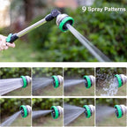 FANHAO Metal Garden Hose Wand, 16-Inch Heavy Duty Watering Wand with 9 Spray Patterns, 180° Rotating Long Garden Hose Nozzle Thumb Flow Control, Ideal to Water Hanging Baskets and Shrubs -Green