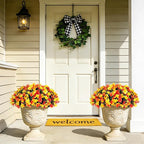 INXUGAO Artificial Hanging Flowers with 12" Basket for Outdoor Decor, Fake Hydrangea UV Resistant Arrangements in Pot Planter Decor for Spring Summer Porch Garden Yard(OrangeYellow)