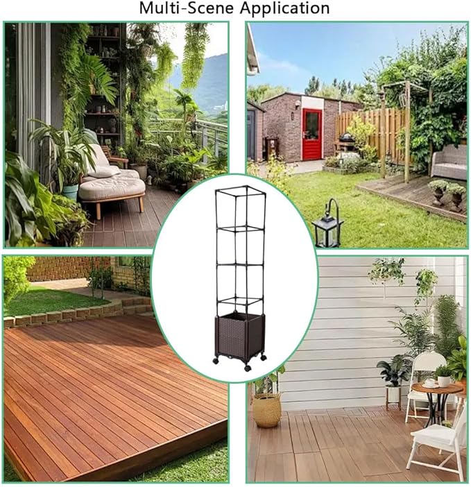 Raised Garden Bed with Tomato Cage & Trellis, 56" Self-Watering Tomato Planter Box for Vegetables Flowers | Lockable Wheels, Vertical Gardening | Indoor Outdoor Patio Use, Easy Assembly