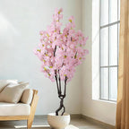 Artificial Pink Cherry Blossom Tree,7ft(84in) Faux Japanese Sakura Indoor Decoration,Natural Fake Cherry Floral Tree Outdoor Decor,Realistic Silk Pink Flowers for Living Room,Office,Wedding Party