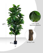 Fiddle Leaf Fig Tree 6ft Tall Artificial Tree in Plastic Pot Fake Ficus Lyrata Plants with 184 Decorative Fiddle Leaves Faux Fig Trees for Home Office Living Room Decor Indoor Outdoor