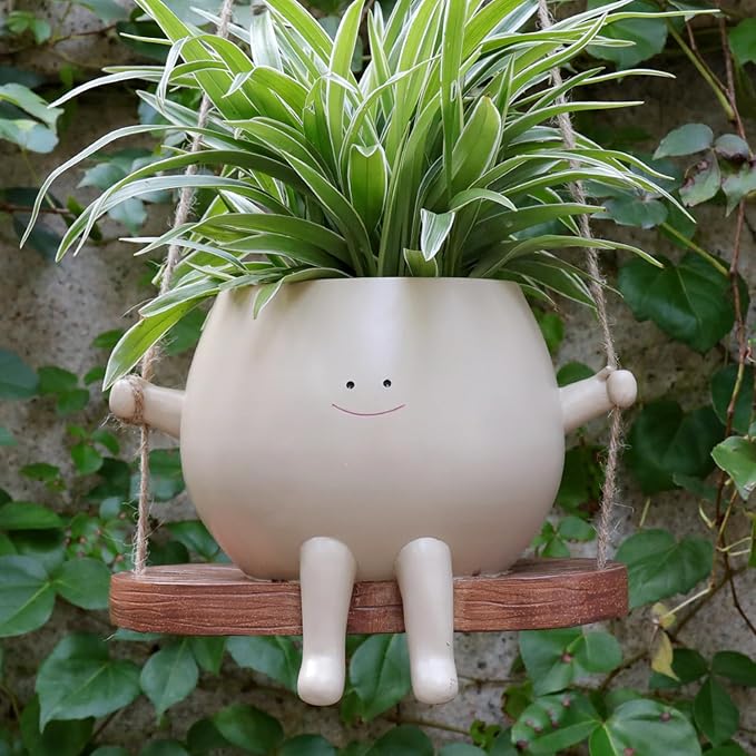 Plus Size Swing Face Planter Pot Hanging Head Planter for Indoor Outdoor Plant for String of Pearls Plant Live Resin Flower Pots Gift Ideas for Mother and Teacher Appreciation Christmas