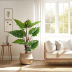 55in Tall Artificial Elephant Ear Plant - 9 Large Faux Tropical Leaves for Indoor Outdoor Jungle Decor Pet-Safe, Bendable Stems(4.6FT-1Pack)
