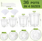 36 Pack Clear Plant Nursery Pots, 7/5/4/3.5 Inch Plastic Planter Pots with Drainage Hole, Flower Seedling Nursery Pots with 20 Labels for Garden Indoor Outdoor