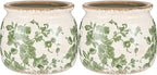 2 Pcs Vintage Planter Ceramic Plants Pot with Drainage Ice Crack Scroll Flower Vase Pot for Indoor Outdoor Plants Home Kitchen Decor Gifts (Vintage Floral,5.9")