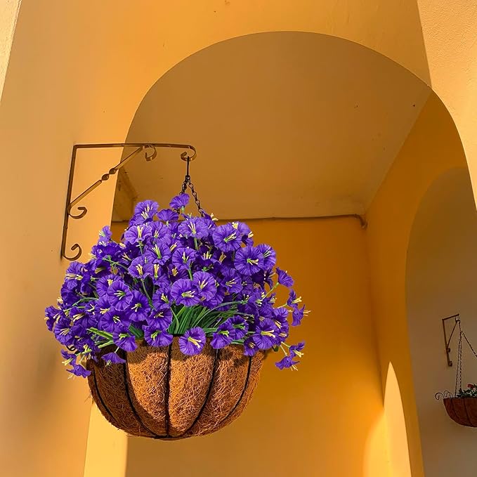 15 Bundles Artificial Flowers UV Resistant Outdoor Plants No Fade Faux Plastic Shrubs Fake Silk Flowers Window Box Garden Porch Home Decoration (Morning Glory Purple)